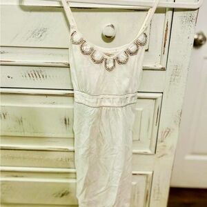 American Eagle White Spaghetti Strap Top with Beaded Neckline